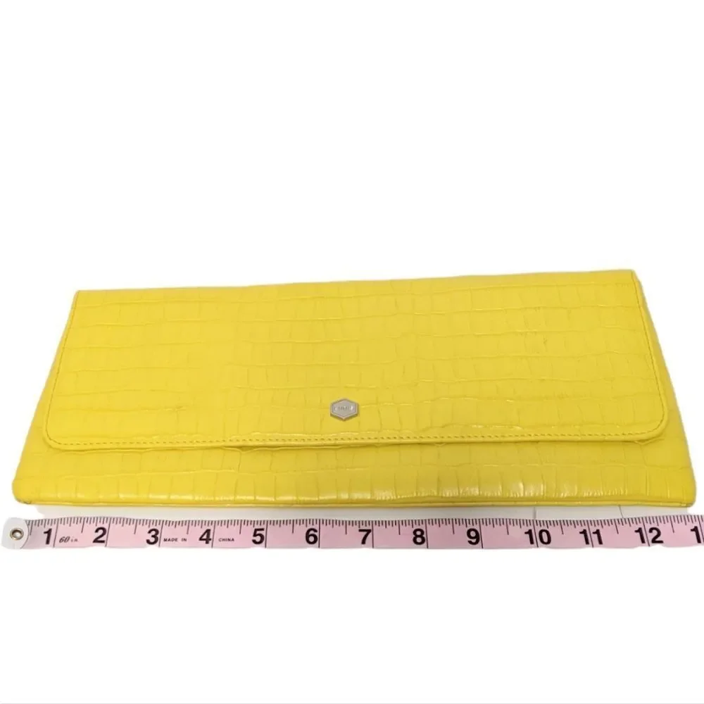 LODIS Yellow Leather Croc Print Wallet Clutch